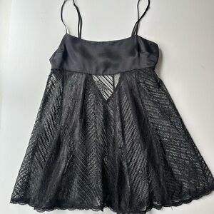 Victoria's Secret Black Satin Lace Babydoll Slip  Dress Lingerie